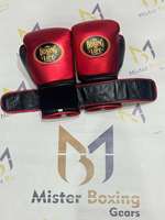 Gants de boxe professionnels en cuir de vachette faits à la main, rouge métallisé tendance, « No Boxing No Life », pour l'entraînement – Vente chaude