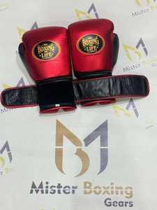 Gants de boxe professionnels en cuir de vachette faits à la main, rouge métallisé tendance, « No Boxing No Life », pour l'entraînement – Vente chaude - Product Image 2