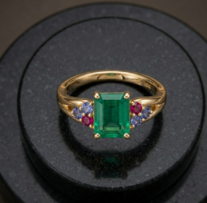 <b>Statement</b> Green Onyx <b>Ring</b> Octagon Cut Multi Stone Jewelry 925 Silver 18K Gold Plated Wedding Wear Gift for Her - Product Image 2