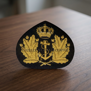 Custom High Quality Lace Embroidered 3D Cap Badge with Anchor and Laurel Wreath <b>Sew</b>-On Fabric Patch for Uniform Garment - Product Image 3