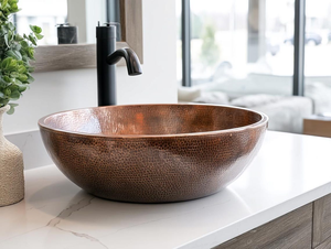 Lavabo en cuivre fait main, rond, style contemporain, durable, en métal, 45 cm, pour comptoir de salle de bain - Product Image 1