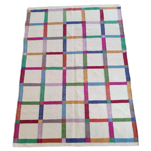 พรมผ้าฝ้ายลายตารางสีสันสดใสมีสไตล์พรมสานแบบแบนพรมทอมือในร่มและกลางแจ้งพรมพื้นที่ราคาประหยัด - Product Image 1