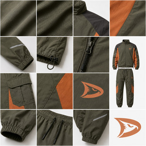 Custom Tech Fleece Men's Winter Jogger Set 350 GSM Heavyweight <b>Patchwork</b> Zip Track <b>Jacket</b> & Tapered Pants OEM Color Block Two - Product Image 6