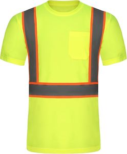 T-shirt de travail haute visibilité pour homme, polyester, manches courtes, col rond, vêtements de sécurité avec bandes réfléchissantes - Product Image 1
