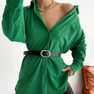 Vestido Camisero Largo Azul Casual de Verano para Mujer, Cuello en V, Tejido, de Alta Calidad, Talla Grande - Product Image 6