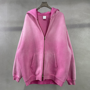 Sudadera con capucha y cremallera de diseño único, lavado ácido, 100% algodón, estilo hip hop urbano, unisex, con efecto desgastado y teñido anudado, para invierno. - Product Image 2