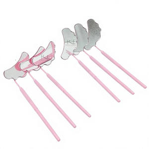 Nouveau produit - Miroir pour extensions de cils en acier inoxydable avec poignée en forme de nuage rose poudré et revêtement diamanté - Personnalisable - Product Image 3