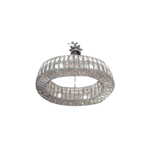 Lustre rond en cristal chromé de style européen moderne et luxueux, luminaire de plafond LED grand format à intensité variable pour hall d'hôtel et villa - Product Image 1
