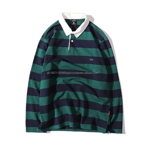 Men's Rugby Jersey High Quality Customizable Stripe Long Sleeve 100% Cotton Anti-Bacterial Sublimation Custom Team <b>Name</b> Logo - Product Image 2