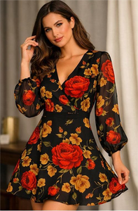 Robes pour filles/femmes en tissu crêpe naturel léger, respirant, biologique, écologique, à motif floral, finition polyester, doux et luxueux - Product Image 6