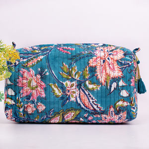 Trousse de Maquillage Portable Zippée en Coton Matelassé Imprimé au Bloc, Style Indien Vintage, Écologique, Ensemble de Trois Pièces, Collection Printemps - Product Image 3