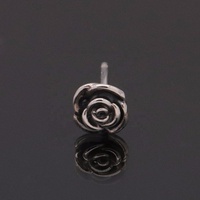 Oxidiert 925 Sterling Silber Schwarz Rose Blume Poliert Mode Durchbohrt Ohrringe Schmuck für Frauen