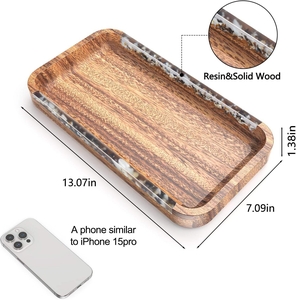 13x7 Inches Acacia Wood Charcuterie Board and Serving Tray with Resin <b>Rustic</b> Appetizer Platter for Entertaining - Product Image 3