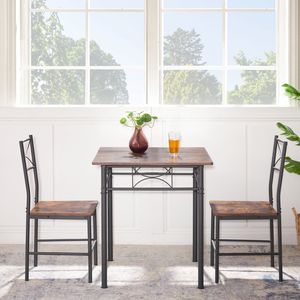 <b>Retro</b> Brown 3-Piece Kitchen <b>Dining</b> Room <b>Table</b> Set with Chairs - Product Image 3