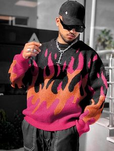Suéter Oversize para Hombre, Estilo Y2K, Gráfico de Llamas, Cuello Redondo, Tejido de Punto, Unisex, Informal - Product Image 3