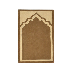 Tapis moderne en laine tufté à la main avec élégante bordure Mihrab cintrée en marron crème neutre - Product Image 6
