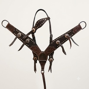 SAISHAS Bridon de cheval Western en cuir véritable avec arceau en bois, équipement équestre complet, durable, laiton de haute qualité - Product Image 1