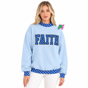 Sudadera de cuello alto con lunares Faith para mujer, azul claro, de algodón, tejida, manga larga, corte regular, para otoño/invierno - Product Image 1
