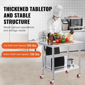 Banco da Lavoro in Acciaio Inox Resistente 35 X 24 X 33 Pollici, Capacità di Carico 700 LBS, 4 Ruote, 3 Livelli di Altezza Regolabili per Alimenti - Product Image 3