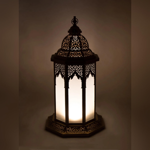 Lanterne marocaine grande en métal et verre doré pour Ramadan 2026, éclairage de sol décoratif, lanterne pilier vintage de designer - Product Image 3