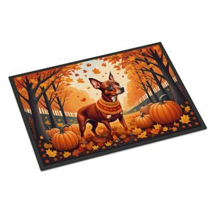 Paillasson miniature rouge Pinscher automne antidérapant lavable poils bas 24H X 36W intérieur extérieur tapis d'entrée pour porte d'entrée - Product Image 1