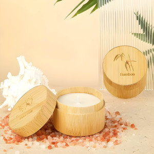 Bougies parfumées relaxantes dans des pots en bambou de style unique, dans des tubes en bambou naturel avec couvercle - Product Image 4