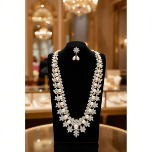 <b>Pearl</b> Style Alloy Gold Plated Long <b>Necklace</b> and Earring <b>Set</b> with Flower Pattern for Women's Party - Product Image 3