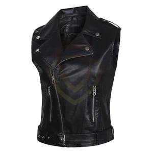 Chaleco de Cuero Genuino para Mujer, Transpirable, Ecológico, con Cierre de Cremallera, para Motocicleta - Product Image 1