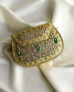 Premium Handmade Kundan <b>Crystal</b> Stone Clutch Bag <b>Mirror</b> Mosaic Bridal Wedding Purse Ethnic Party Fashion Accessory - Product Image 1