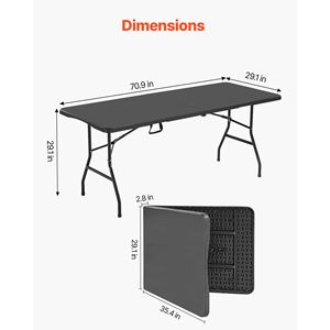 Tavolo Pieghevole Portatile Resistente da 6 Piedi, Rettangolare per Interni/Esterni con Maniglia Integrata, Struttura in Plastica - Product Image 3