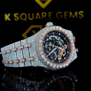 Montre de luxe automatique analogique résistante à l'eau en acier inoxydable avec bracelet en acier inoxydable et saphir, ornée de diamants Moissanite à quartz - Product Image 1