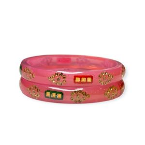 ชุดกำไลข้อมืออะคริลิคสีชมพูทรงดอกไม้ประดับมุกเลียนแบบทรงเหลี่ยมมรกต ดีไซน์ทันสมัย ชุบทอง เหมาะสำหรับงานแต่งงาน ขายส่งแบบใหม่ - Product Image 3