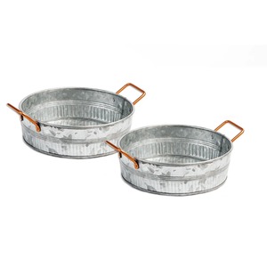 Bandeja Redonda de Metal Galvanizado del Fabricante Mayorista, Bandeja de Servicio de Hierro Personalizada con Asa de Cuerda para Uso Doméstico - Product Image 1