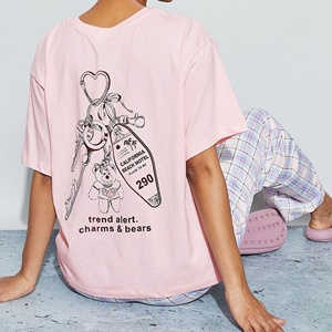 T-shirt en coton pour femme 150 GSM avec motif ours en peluche mignon, épaules tombantes, rose pastel – Fabricant de vêtements - Product Image 5