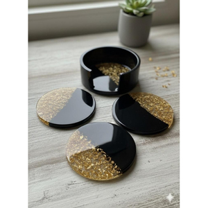 Modern Black And White <b>Epoxy</b> <b>Resin</b> Coaster Set With Gold Leaf Flakes Agate Geode Style Irregular Coasters For Home Decor & <b>Table</b> - Product Image 3