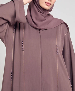 Robe Abaya pour femmes adultes, modeste, respirante, en polyester brodé, manches longues, longueur au sol, coupe ample, couleur unie, robe de prière - Product Image 2