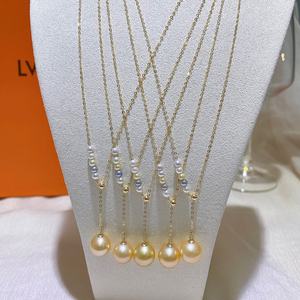 Collar en Forma de Y de Oro G18k con Perlas Translúcidas de Agua Dulce Naturales de 3-4mm8-9mm, Estilo Clásico y Elegante - Product Image 3