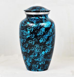 Urna Funeraria de Aluminio Azul Ecológica y Ligera con Patrón Sólido para Cenizas Humanas, Decorativa para Funerarias - Product Image 1