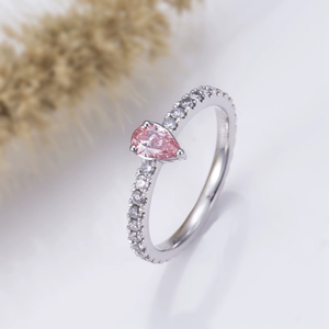 Anillo de compromiso de platino con diamante rosa talla pera, estilo romántico para mujer - Product Image 4