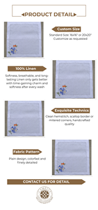 Servilleta de lino suave con bordado de hortensias y bayas de loto en un rincón, que aporta un toque fresco de jardín a una mesa elegante. - Product Image 2