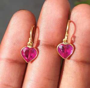 Pendientes de plata de ley 925 con forma de corazón de rubí, 8x8mm, hechos a mano, con piedras preciosas, pendientes finos, regalo de joyería para mujer, aniversario de boda - Product Image 6