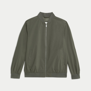 Blouson bomber vert olive pour homme, décontracté, fermeture éclair sur le devant, col montant, coupe classique, extérieur en polyester, couleur unie, vêtement d'automne - Product Image 1