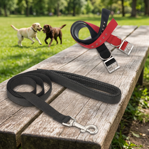 Ensemble collier et laisse pour chien en nylon écologique à motif écossais classique de qualité supérieure, confortable et doux pour les promenades. - Product Image 3