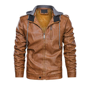 Blouson en cuir élégant pour homme, style universitaire, avec col montant tissé et capuche, confortable, décontracté, style urbain, vente en gros - Product Image 5