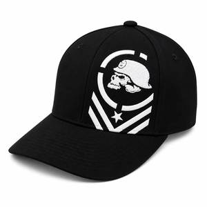 Casquette snapback noire à 6 panneaux avec logo brodé crâne blanc sur le pan droit, style streetwear unisexe, chapeau décontracté - Product Image 1