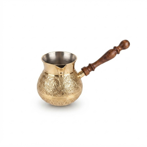 Traditional Engraved Copper Turkish Coffee Pot Vintage Stovetop Cezve Ibrik Coffee <b>Maker</b> With Wooden Handle For Wholesale Price - Product Image 3