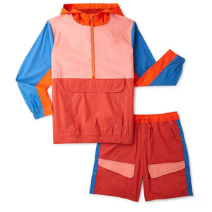 Color Blocking Hooded Windproof <b>Jacket</b> With Shorts Set Sporty Style Quarter Zip Polyester <b>Summer</b> Outfit Unisex Regular Fit - Product Image 5