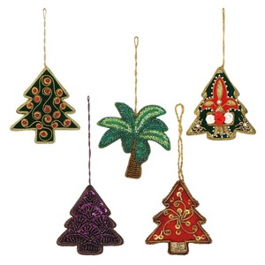 Ornements en tissu brodés faits main en forme d'arbre avec zari – Vente en gros pour l'exportation | Cadeau du Ramadan | Cadeau du Ramzan | Porte-clés Zari - Product Image 1