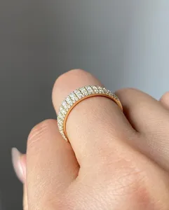 Moissanite Round Brilliant Cut Pave Band <b>Ring</b> <b>925</b> <b>Silver</b> Gold Plated Stackable Unisex Vintage Luxury Wedding Jewelry - Product Image 4