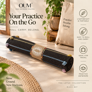 ONE UNIVERSE MANTRA, Colección Lotus, Tapete de Yoga Antideslizante de Algodón, Negro - Product Image 1